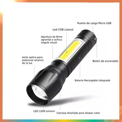 Linterna LED Recargable USB 511 Compacta de Alta Intensidad