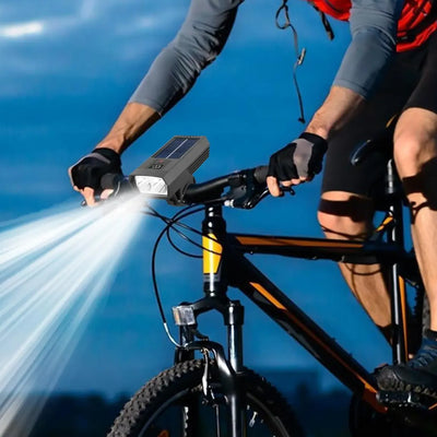 Luz Delantera para Bicicleta Recargable Solar y USB con Pantalla Digital LED