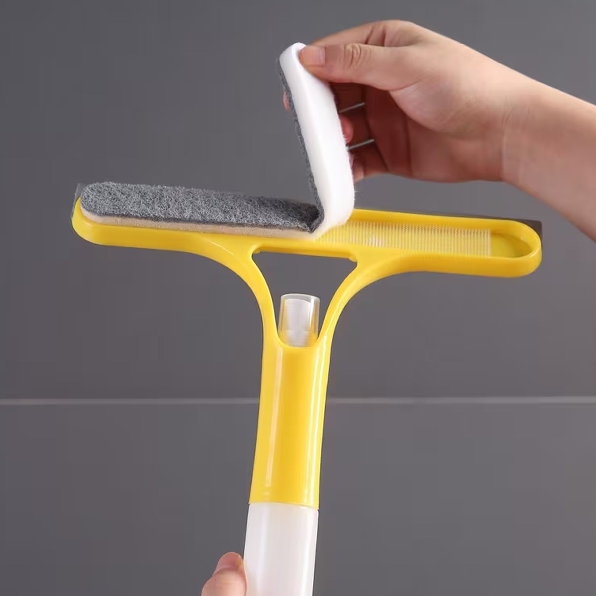 Limpiador de Vidrios con Spray Integrado y Mopa de Microfibra Reutilizable