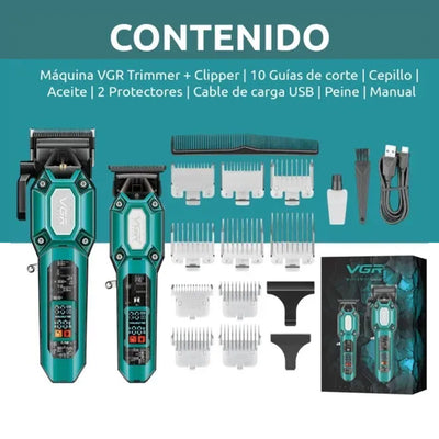 Combo VGR V-600 -900 Profesional – Clipper + Trimmer con Pantalla LCD - Tienvir