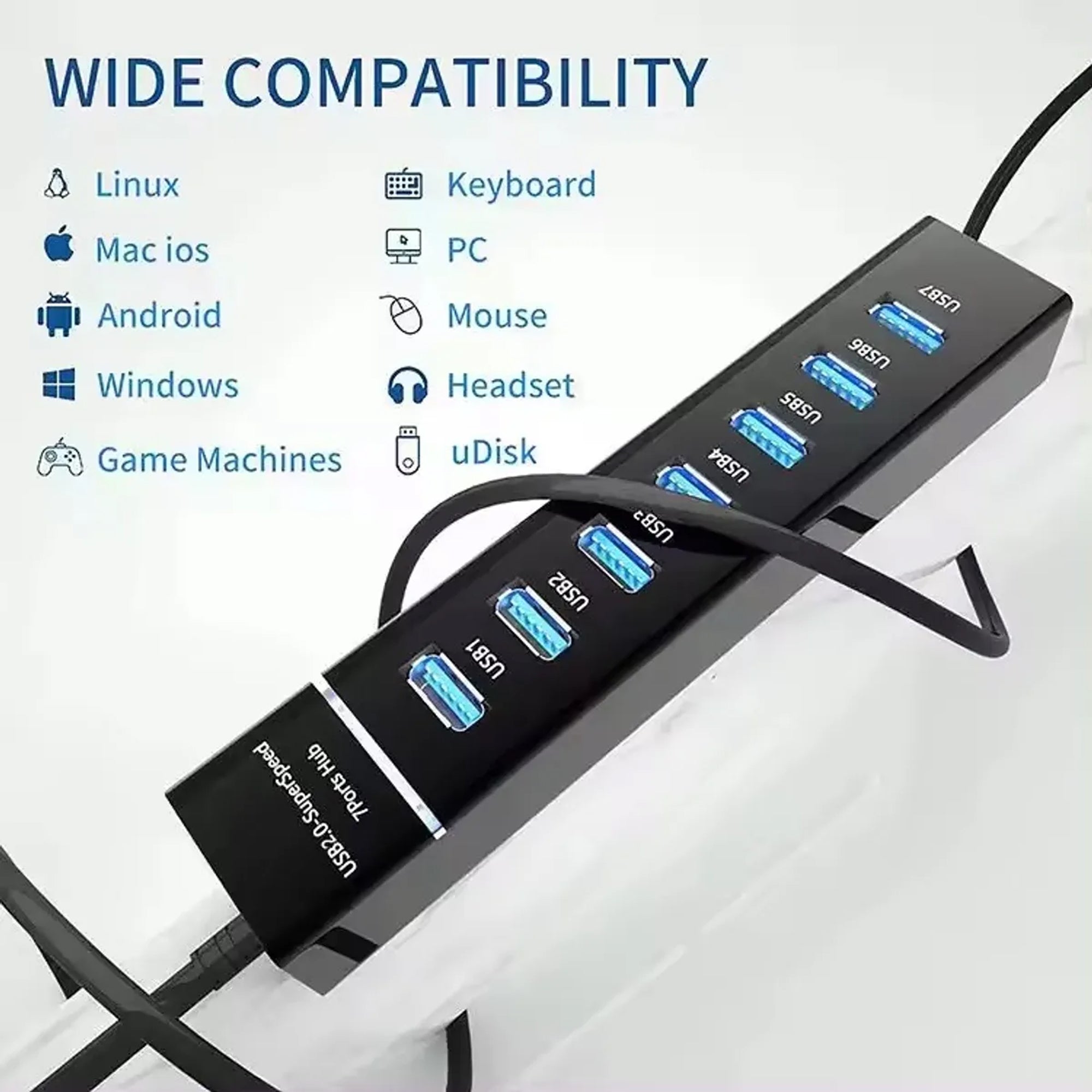 Hub USB de 7 Puertos Q-507 Multipuerto Plug & Play con Diseño Compacto
