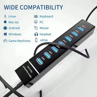 Hub USB de 7 Puertos Q-507 Multipuerto Plug & Play con Diseño Compacto