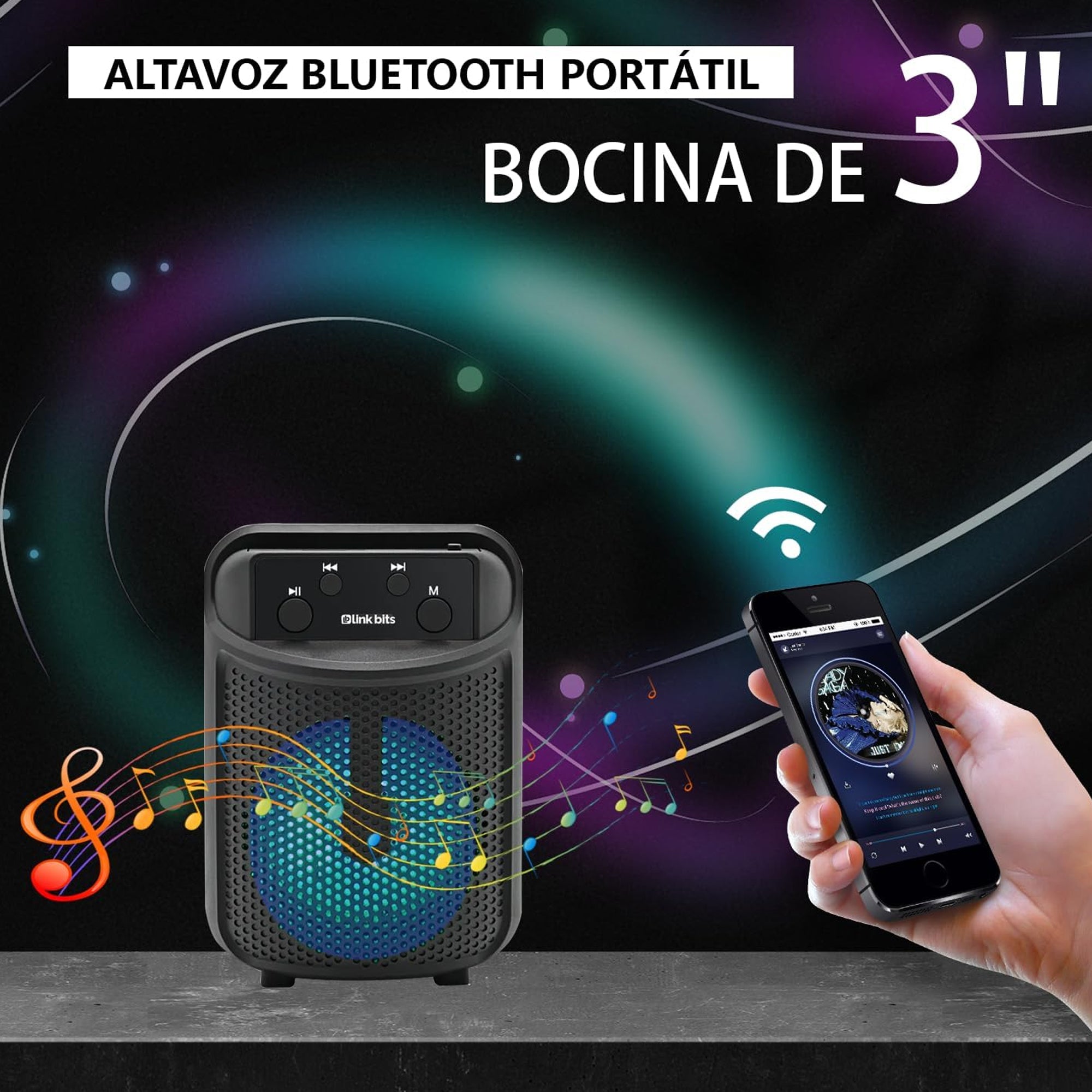 Parlante Bluetooth GTS-2288 Portátil Recargable con Luces RGB y Sonido Estéreo