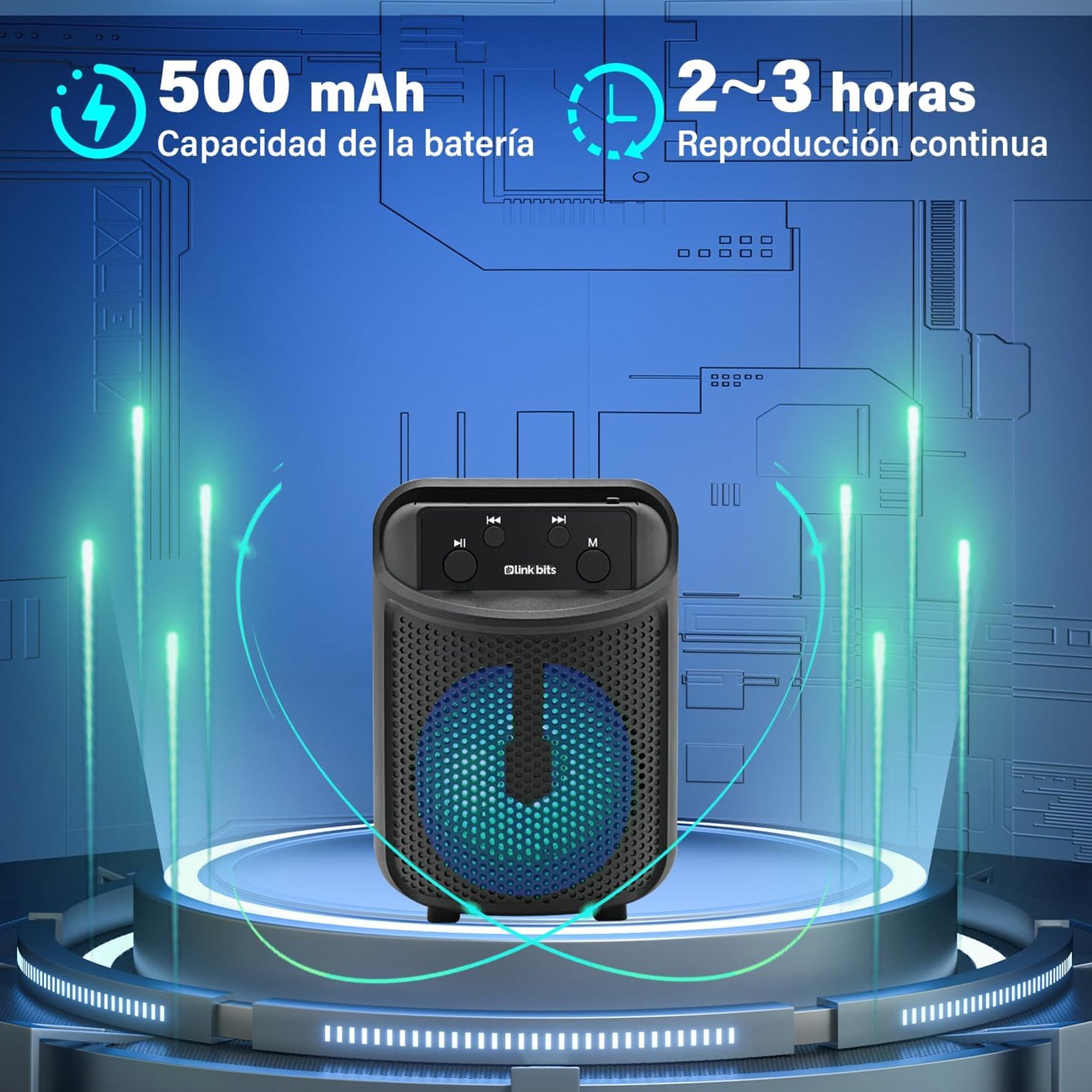 Parlante Bluetooth GTS-2288 Portátil Recargable con Luces RGB y Sonido Estéreo