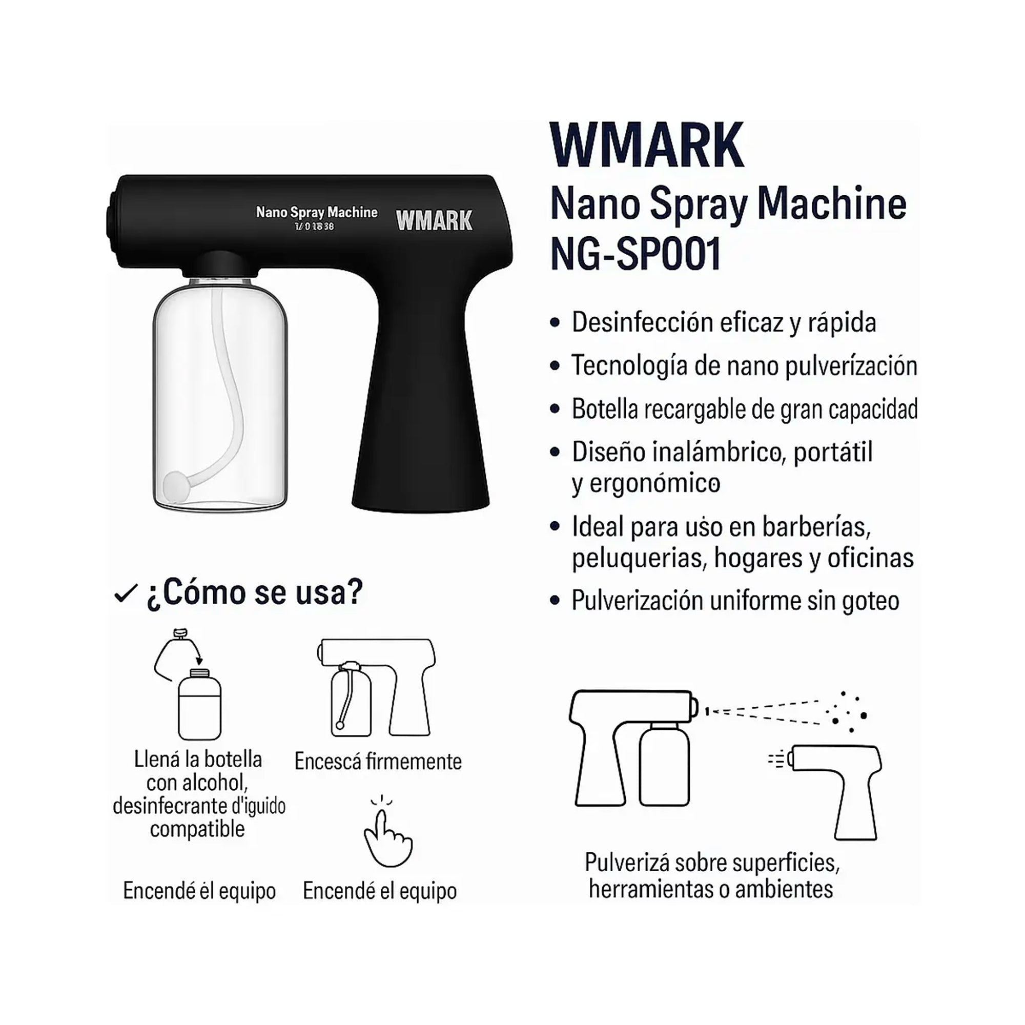 Soplador Nano Spray WMARK NG-SP001 – Desinfección Profesional en Barbería - Tienvir