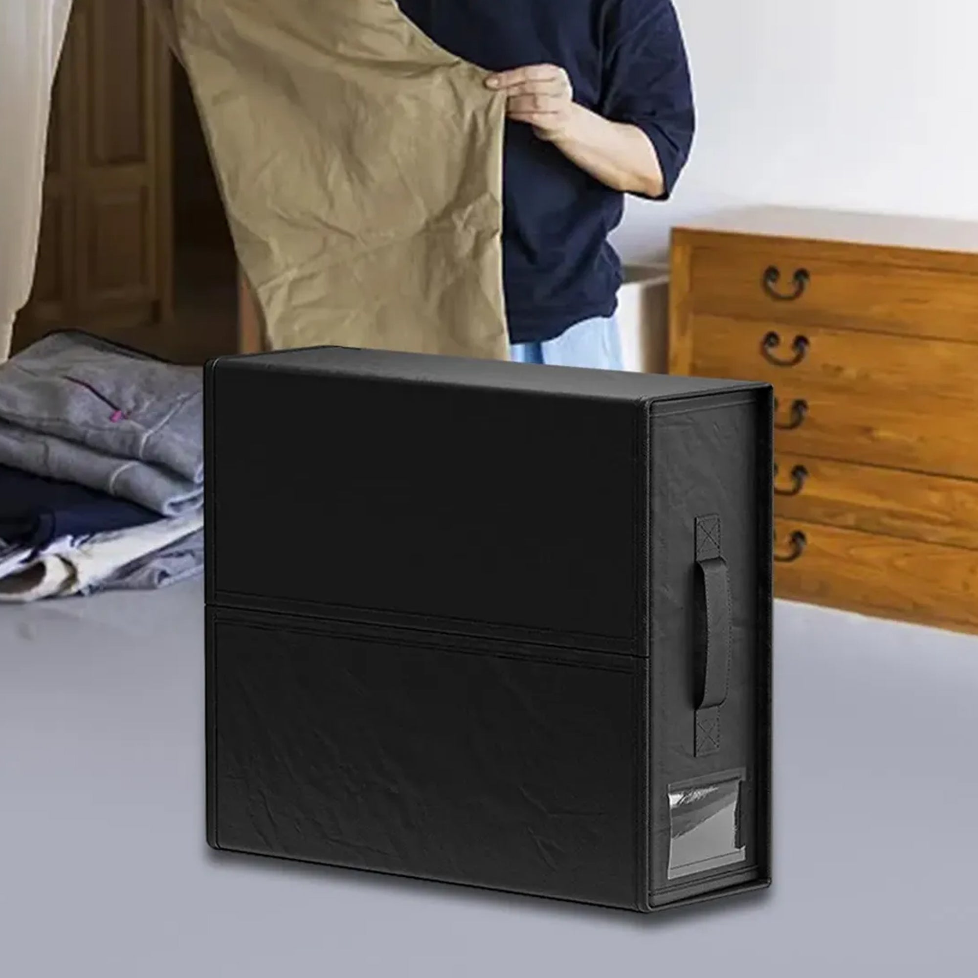 Organizador de Tela Oxford para Ropa de Cama con Ventana Transparente y Cremallera