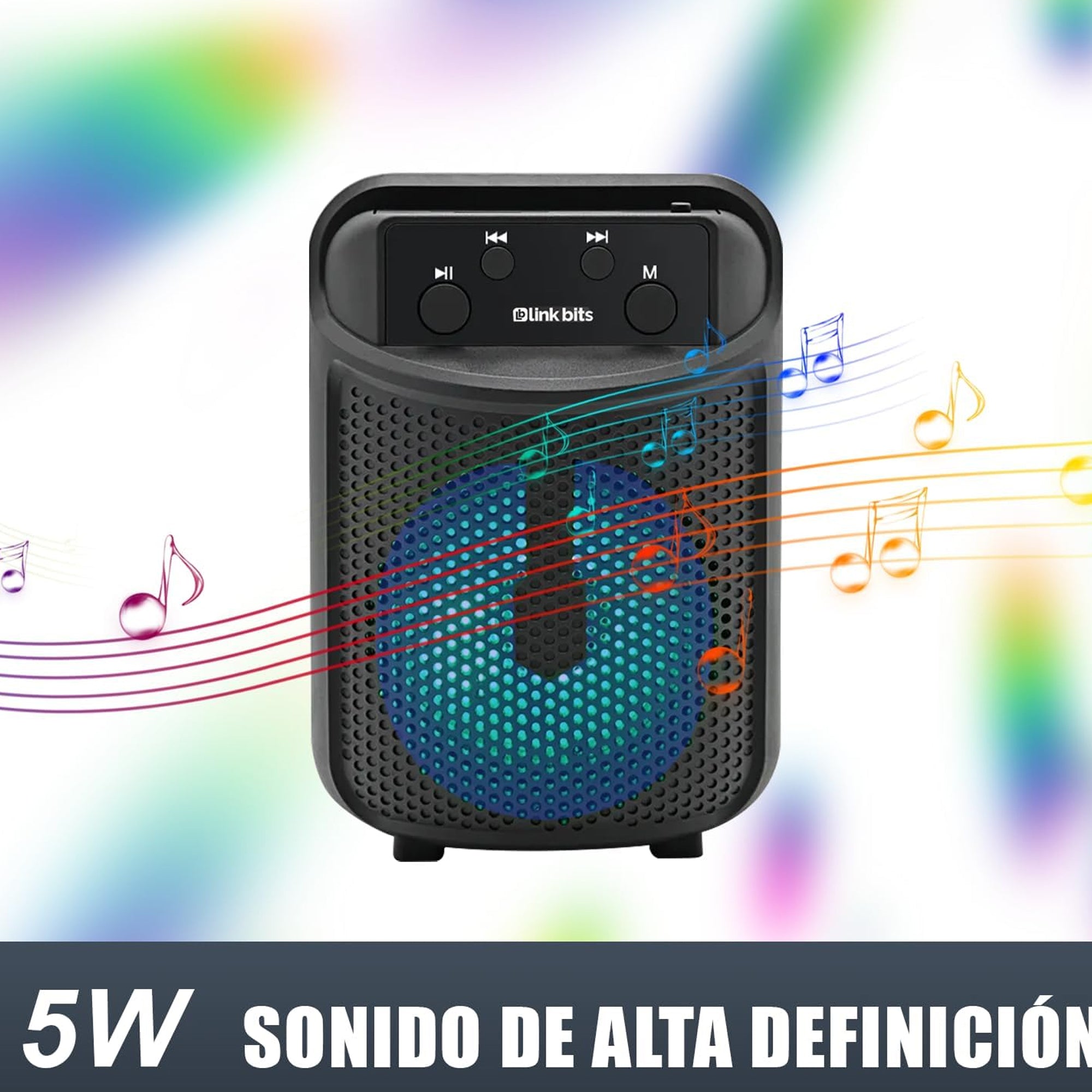 Parlante Bluetooth GTS-2288 Portátil Recargable con Luces RGB y Sonido Estéreo