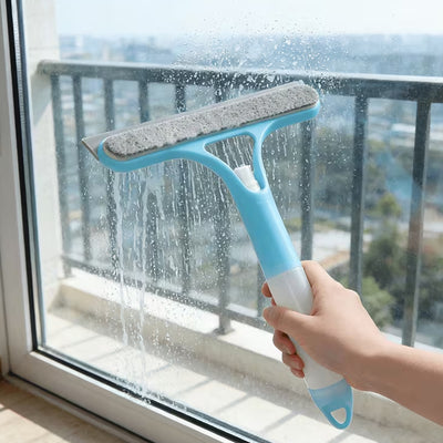 Limpiador de Vidrios con Spray Integrado y Mopa de Microfibra Reutilizable