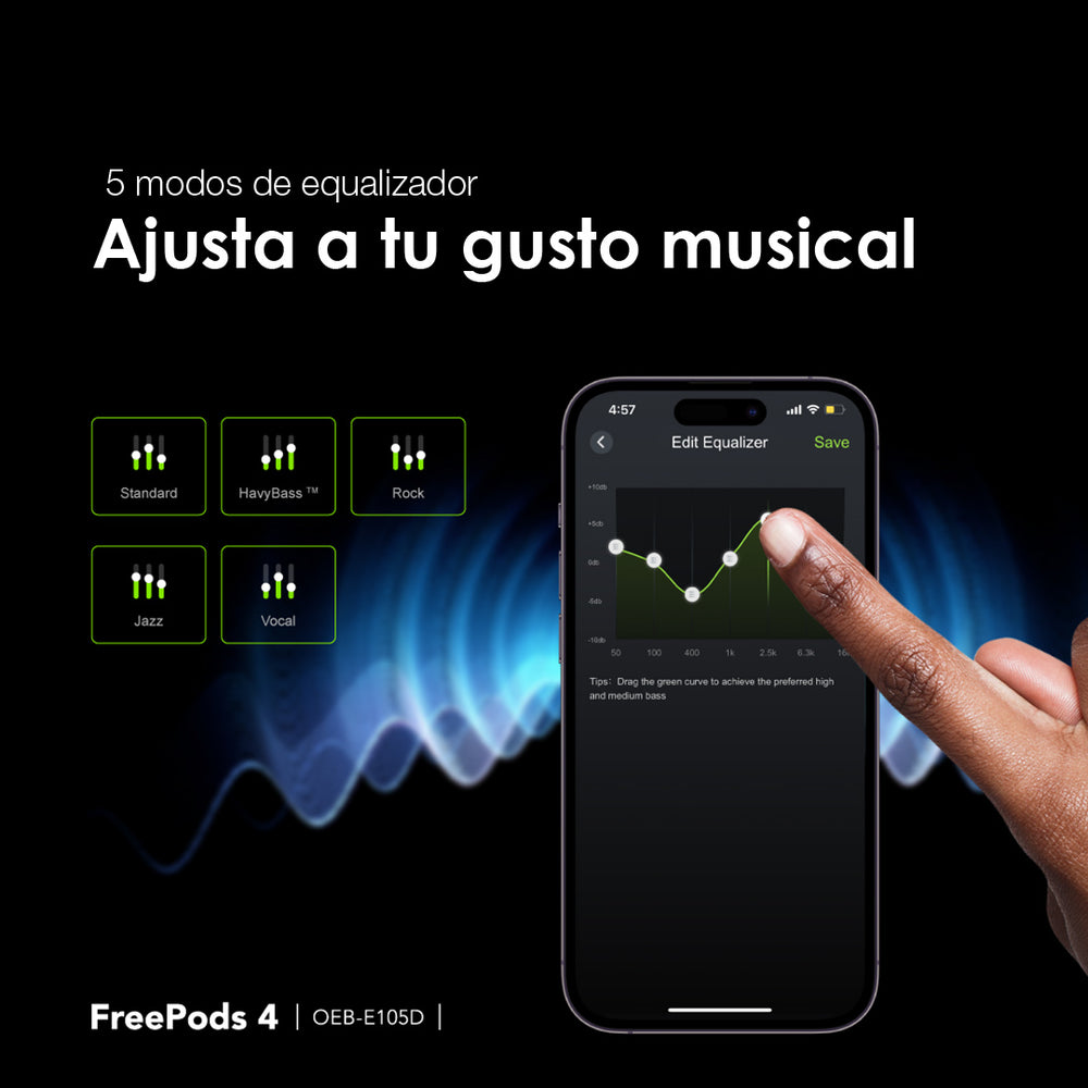Audífonos Bluetooth con Cancelación de Ruido Activa FreePods 4