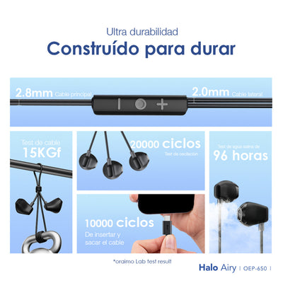 Audífonos Ergonomicos Tipo C Ultra Duraderos Halo Airy Negros - Tienvir