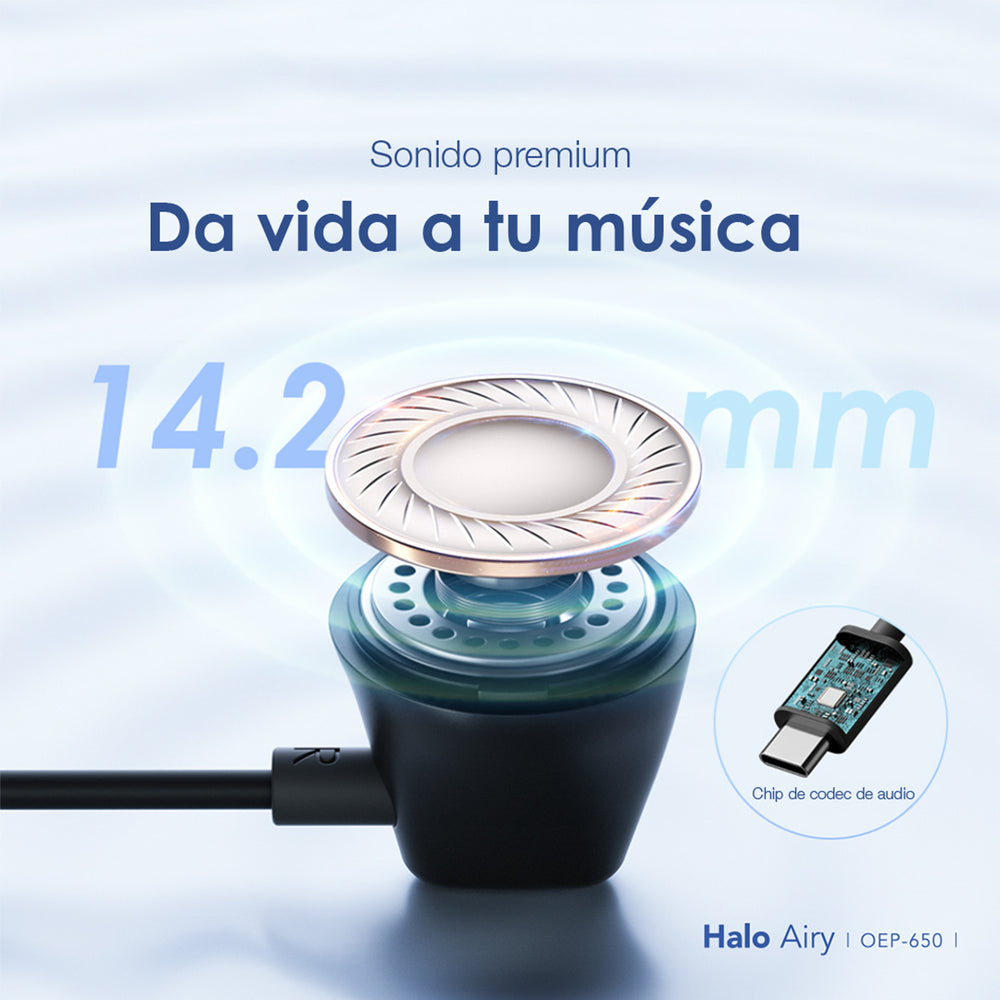 Audífonos Ergonomicos Tipo C Ultra Duraderos Halo Airy Negros