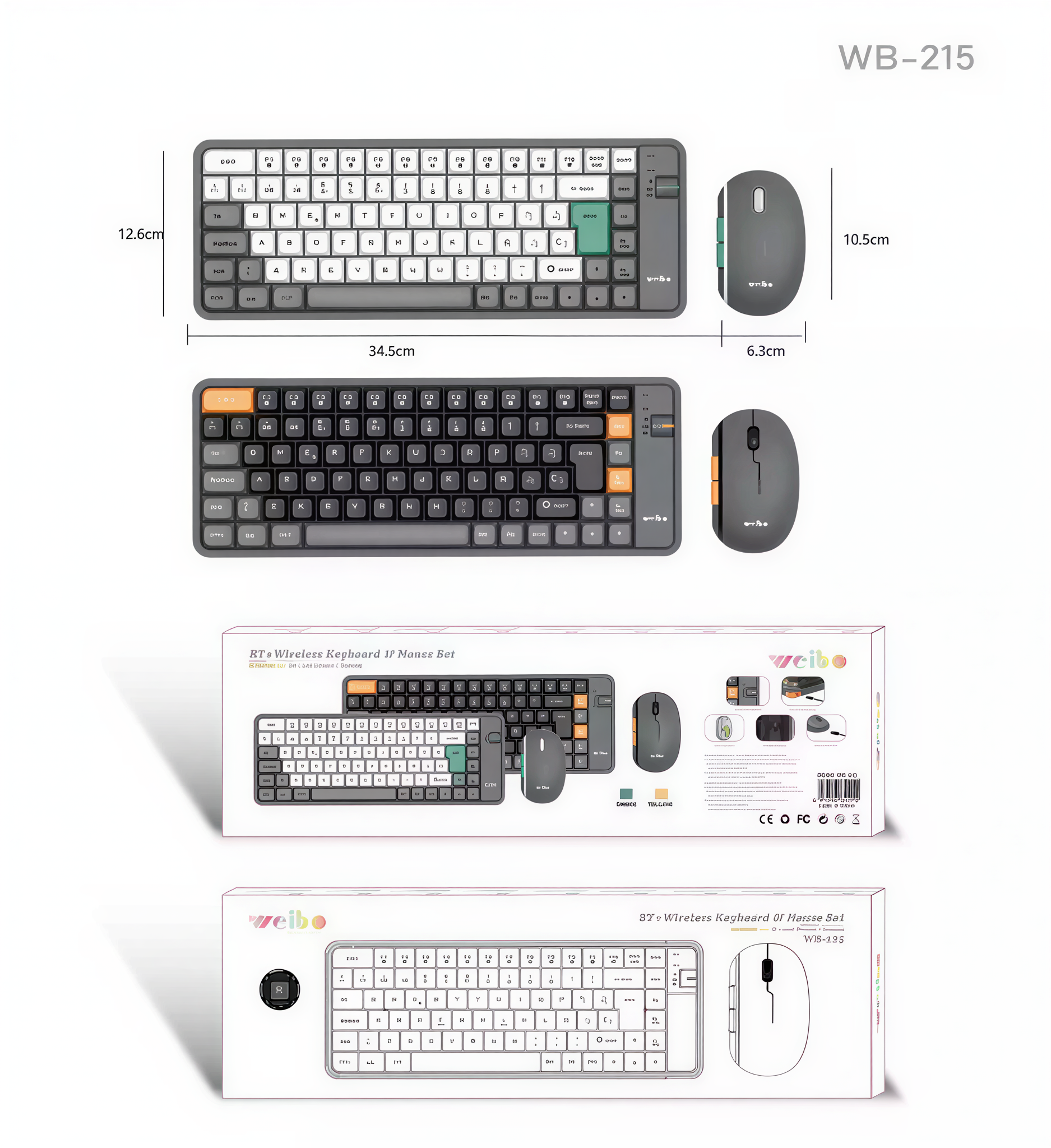 Combo Teclado y Mouse Inalámbricos Bluetooth Recargable WB-215 Español - Tienvir