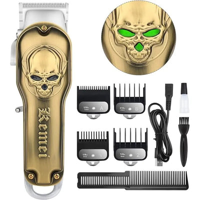 Maquina Cortadora de Pelo Km-1961 Profesional Recargable con Diseño Calavera Único