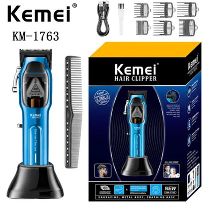Máquina de Corte Profesional KM-1763 Azul Recargable 5V – Cortadora Peluquera