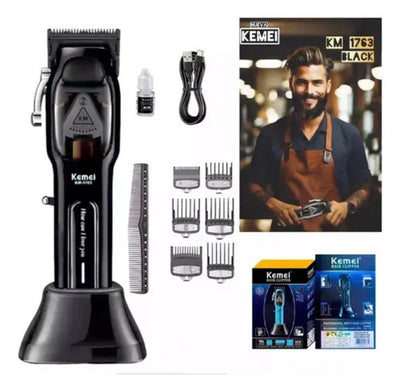 Máquina de Corte Profesional KM-1763 Azul Recargable 5V – Cortadora Peluquera