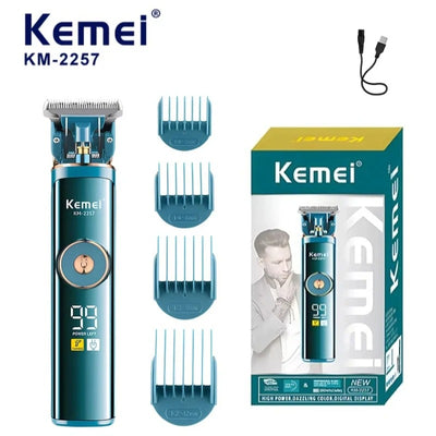 Máquina Cortadora de Cabello barbería profesional Kemei 2257 Profesional – Inalámbrica USB hecha en Titanio - Tienvir