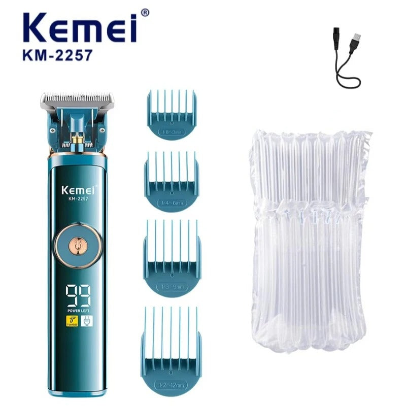 Máquina Cortadora de Cabello barbería profesional Kemei 2257 Profesional – Inalámbrica USB hecha en Titanio
