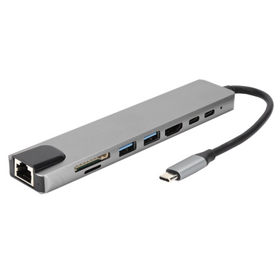 HUB Multipuerto Adaptador 8 en 1 A Tipo C TF SD RJ25 USB 3.0 - Tienvir