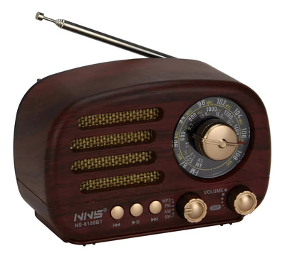 Radio AM y FM Parlante Bluetooth Vintage NS-8100BT - Tienvir
