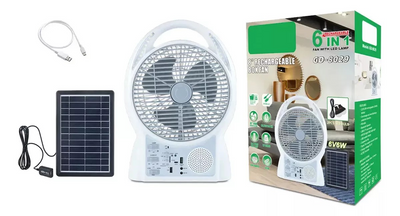 Ventilador Recargable Solar Panel 2 Bombillos Radio Parlante  Bluetooth Radio FM CGd-8029 - Tienvir