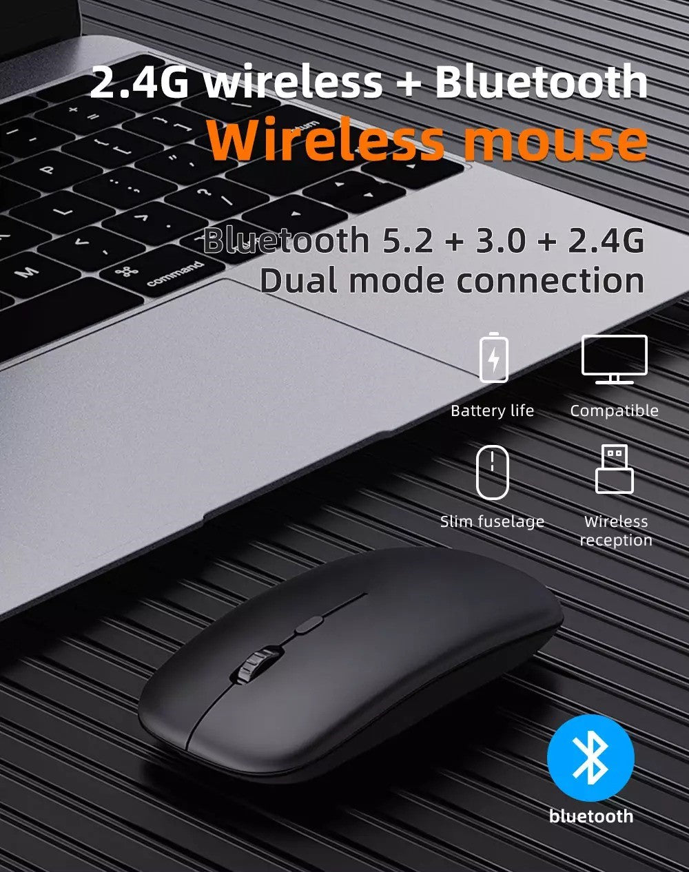 Mouse Bluetooth Inalámbrico 2.4Ghz DPI Variable AC001-3