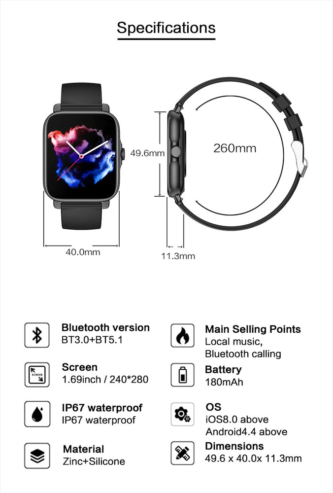 SmartWatch 1.69" IP67 Bluetooth GT30