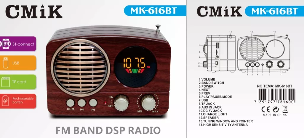 Radio FM Parlante Vintage MK616BT