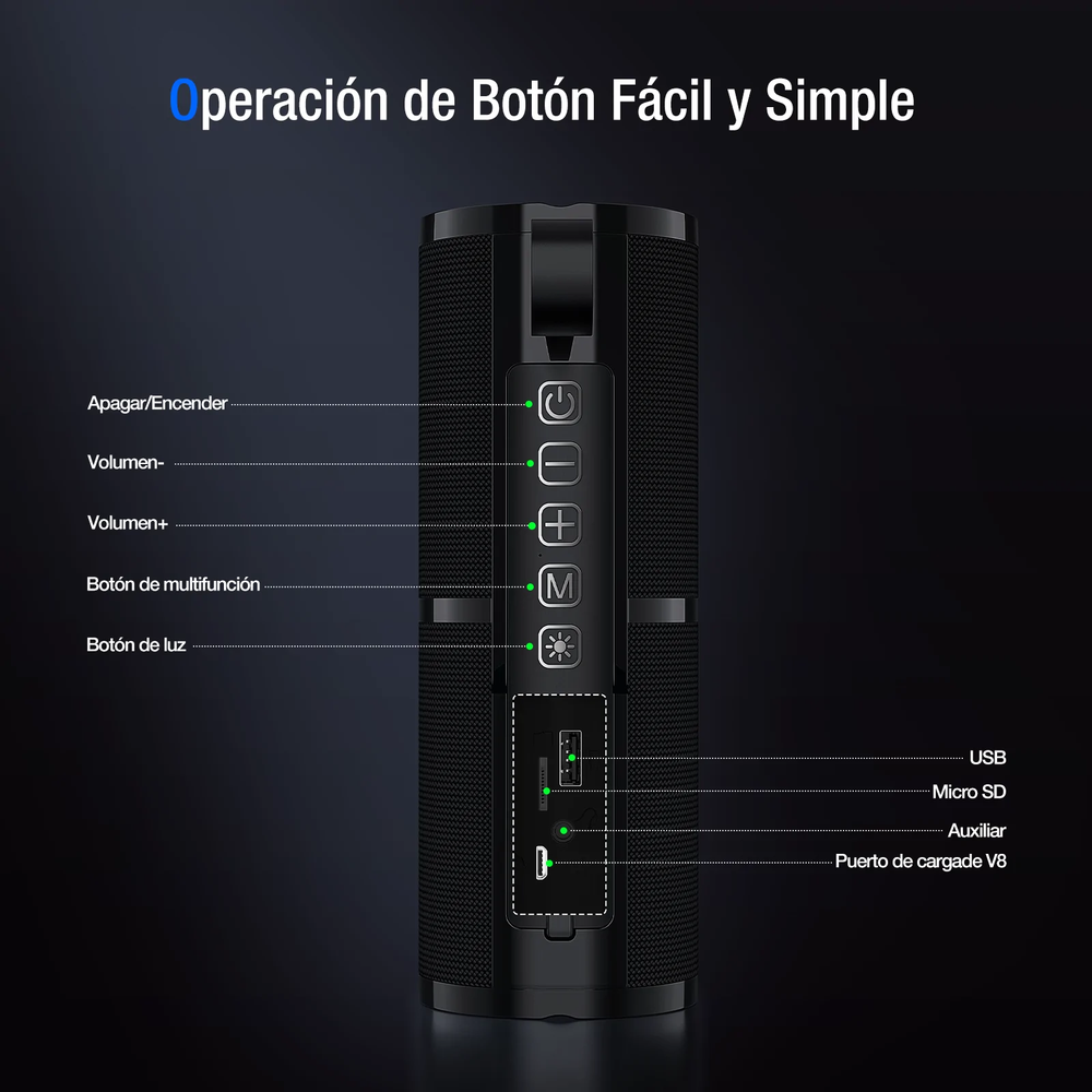 Parlante Bluetooth Negro/Rojo con Luces BOC060